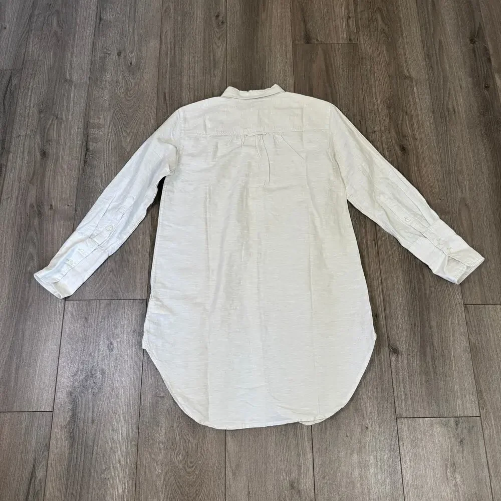 J.Crew Relaxed-Fit Beach Shirt SZ 2XS Flax Swim Cover Up Linen Blend Long Sleeve